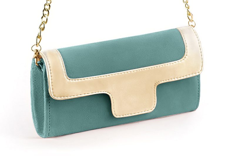 Mint green and gold women's dress clutch, for weddings, ceremonies, cocktails and parties. Front view - Florence KOOIJMAN